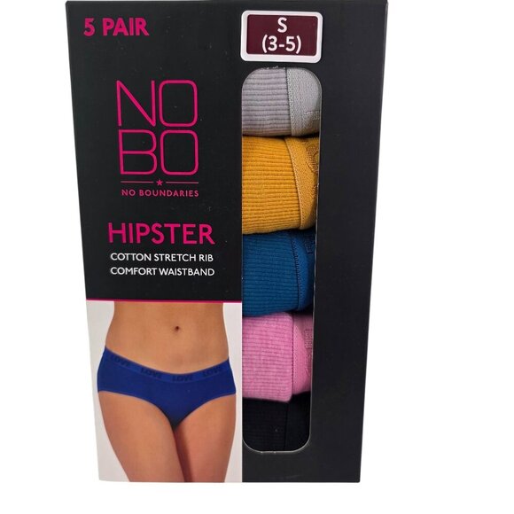 No Boundaries Cotton Stretch Ribbed 5-Pack Hipster NOBO Panties – Size Small - Picture 2 of 8